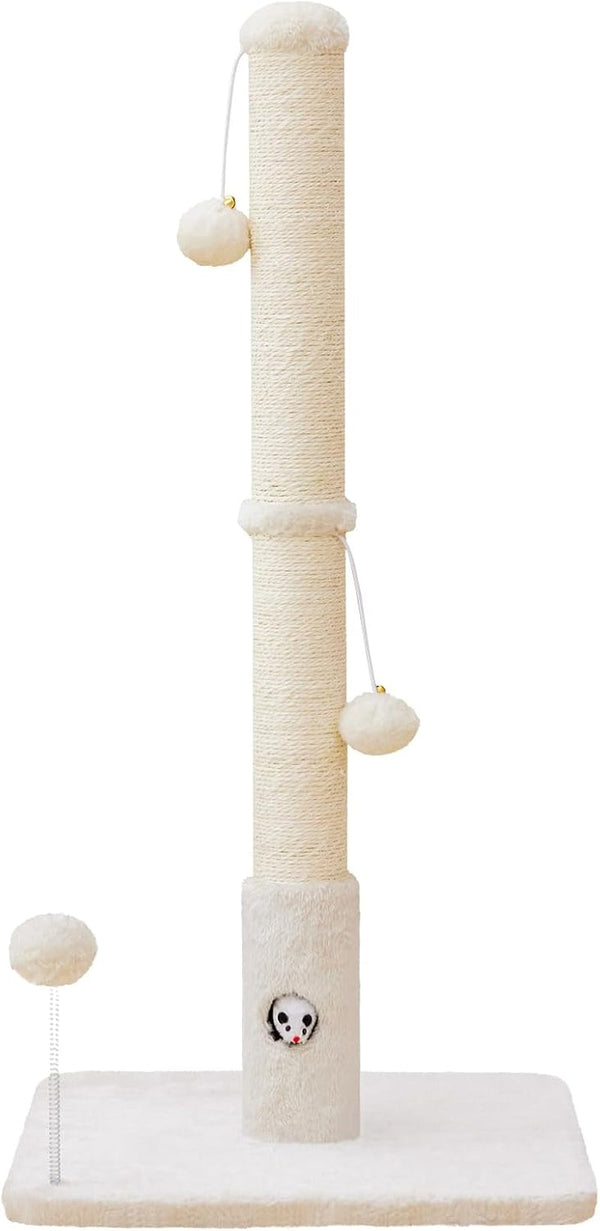 Woochpet 33"Scratching Posts for Kittens,White Sisal Cat Scratcher with Toy | Scratch Post with Mouse Hole,Cat Toys,Reinforced Stable Base,Cat Tree Tower8