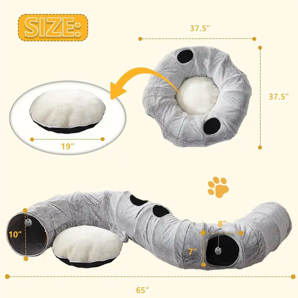 WINDRACING Cat Tunnel Bed for Indoor Cats - Cute Cat Donut Tunnel with Washable Circle Cushion, round Pet Play Toy for Kitten/Puppy/Rabbit, Grey2