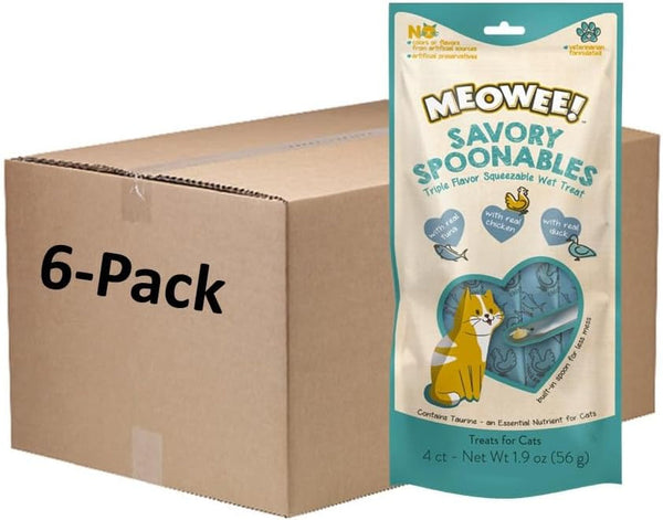 MEOWEE! Savory Spoonables Variety Pack, 12 Count Tube, Triple Flavor Squeezable Lickable Wet Treats for Cats with Built-In Spoon for Less Mess16