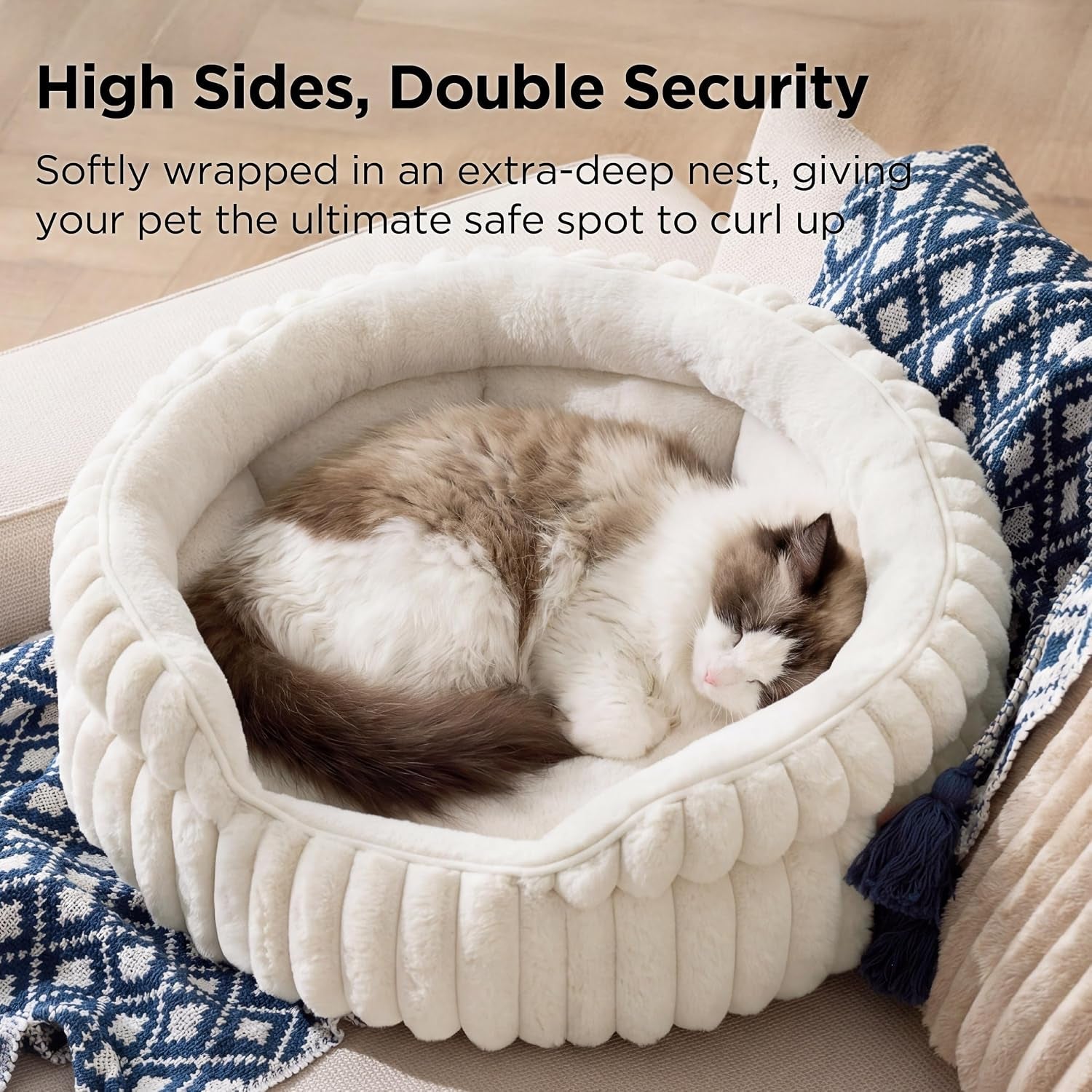 bedsure-comfyfleece™-washable-cute-large-cat-bed-soft-round-puppy-bed-23in-cozy-fluffy-plush-small-dog-bed-donut-corduroy-cuddler-pet-beds-for-indoor-big-cats-anti-slip-bottom-up-to-20-lbs-cream