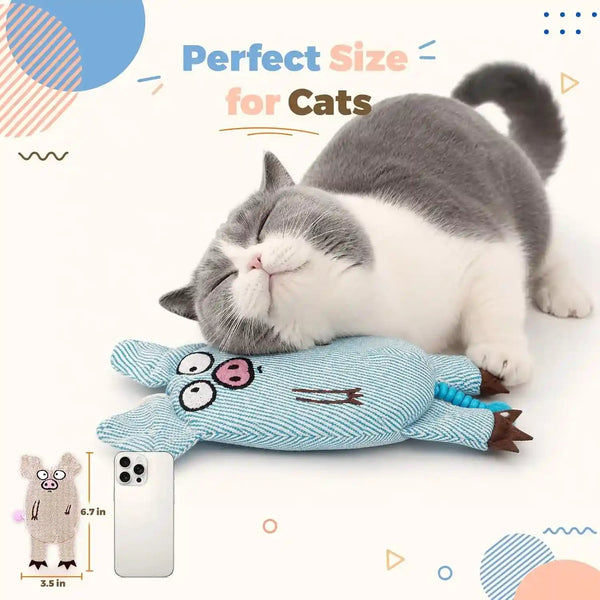 Cat Toys for Indoor Cats, 2 PCS 8000Mg A+Natural Catnip Silvervine Crinkle Interactive Cat Toy Pig with Bell Elastic Tail, Baby-Grade Plush Chew Toy for Teeth Cleaning, Cat Kickers for Boredom7