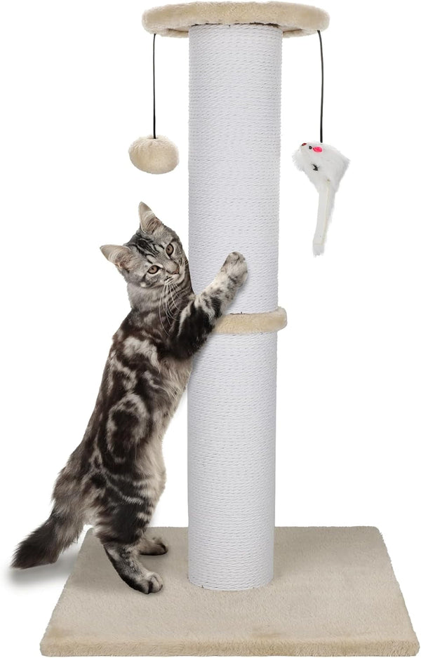 34-Inch Tall Cat Scratching Post for Large Cats, Stable Base, Gray | Heavy-Duty Cat Scratcher, Extra-Tall Thick Post, Soft Natural Cotton Rope, Hanging Interactive Cat Toys, Indoor Cat Furniture9