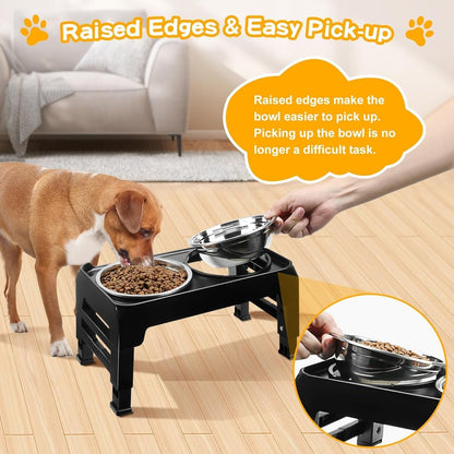 COMESOON Elevated Dog Bowls for Small Medium Dogs, 3 Height Adjustable Raised Stand with 2 Thick 6" Stainless Steel Food Bowls, Non-Slip Feeder Adjusts to 2.75", 6", 7.5", Black5