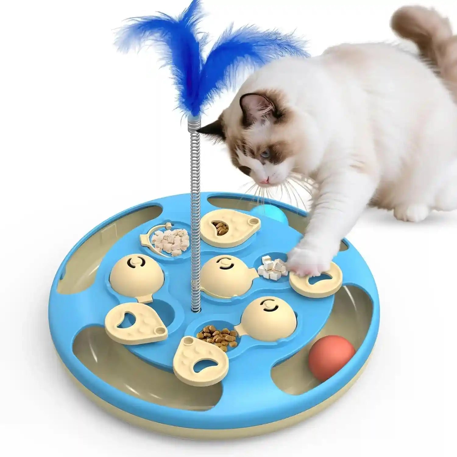 3-in-1-cat-treat-puzzle-feeder-level-3-interactive-cat-puzzle-toy-with-track-balls-feather-teaser-slow-feeder-insert-non-slip-base-mental-stimulation-for-bored-indoor-cats-blue