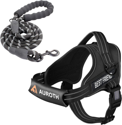 AUROTH Dog Harness and Leash Set, Soft Padded Service Dog Vest with 5.25FT Dog Leash, No Choke, Easy on Pet Vest, Adjustable Reflective No Pull Pet Vest Medium Sized Dog, Easy Walking and Training15
