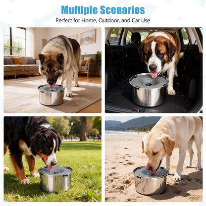 SCHITEC No Spill Dog Water Bowl for Large Dogs, 5.6L / 1.5 Gallon Stainless Steel Splash-Proof Slow Drinking Pet Dish with Floating Disk & Non-Slip Base, Mess-Free Design for Home or Travel-Gray7