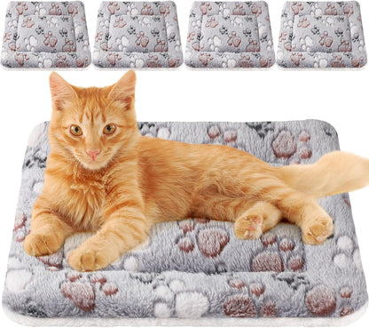Tuanse 4 Pack Ultra Soft Dog Cat Bed Mat Small Animal Guinea Pig Bed with Cute Print Reversible Fleece Dog Crate Kennel Pad Cozy Washable Thickened Hamster Pet Beds Mat(13 X 19 Inches,Light Gray)14
