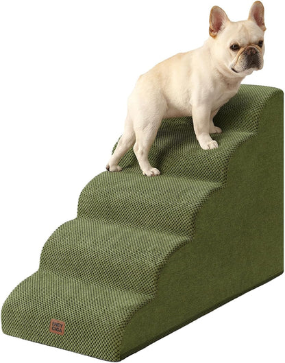 EHEYCIGA Curved Dog Stairs Ramp for 5-Step High Beds, 22.6" H Dog Steps | 33D Density of Pure Foam, for Small Dogs and Cats, Pet Stairs for High Bed Climbing, Non-Slip Balanced Pet Step Indoor, Grey44