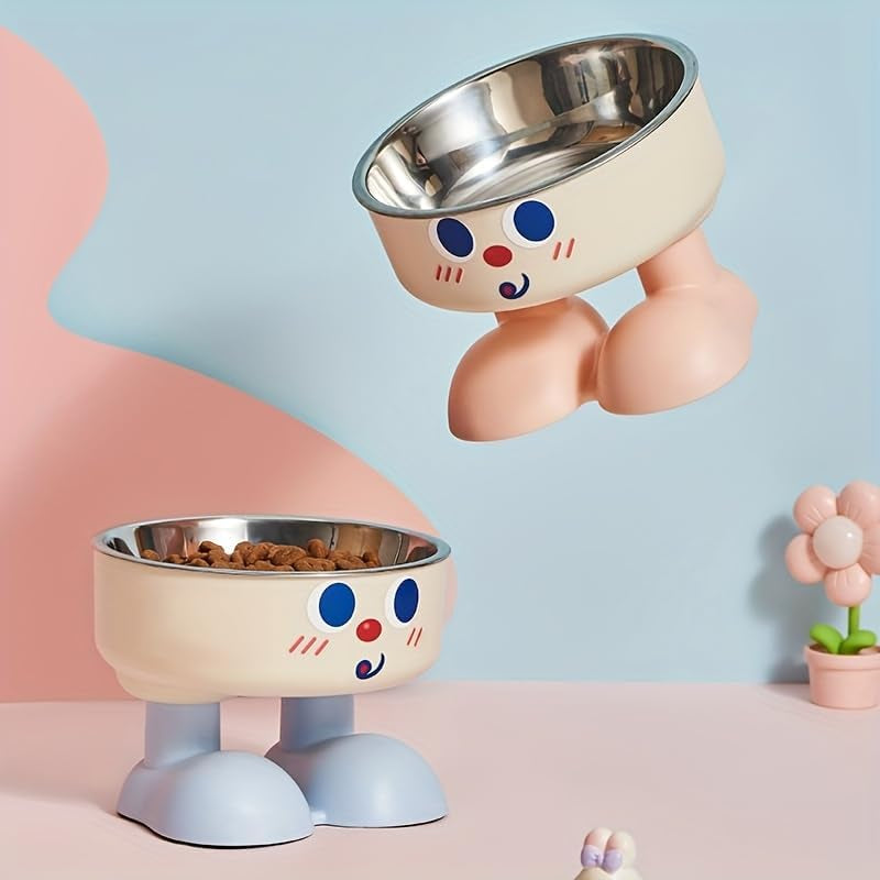a-new-mischievous-face-cartoon-pet-bowl-stainless-steel-high-neck-cat-bowl-for-feeding-and-watering-dog-bowl-dog-dining-plate-pink