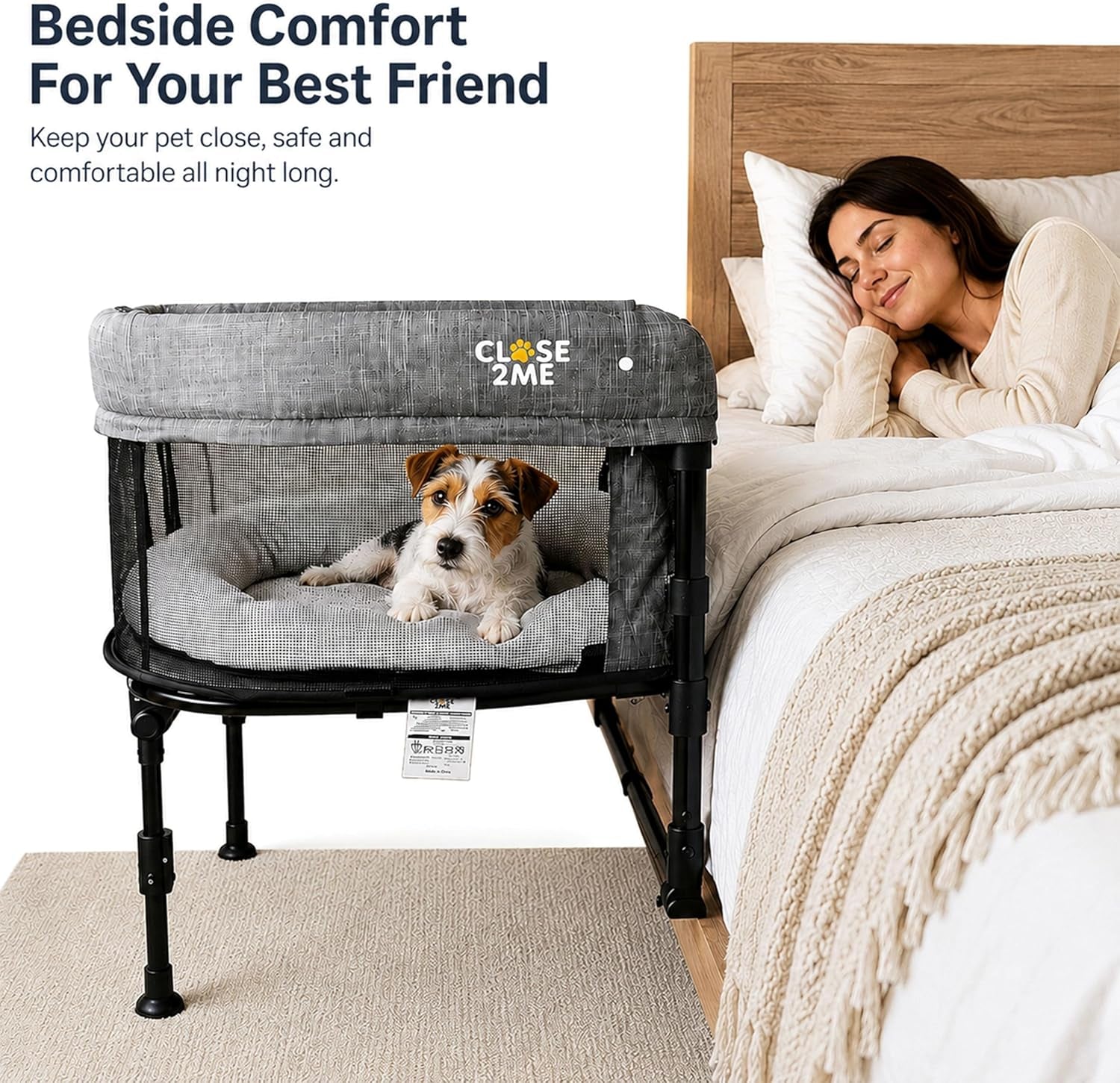 englacha-close2me-elevated-pet-bed-bedside-mattress-for-cats-and-small-dogs-comfortable-cozy-design-with-tool-free-installation-foldable-for-easy-transport-carry-bag-included