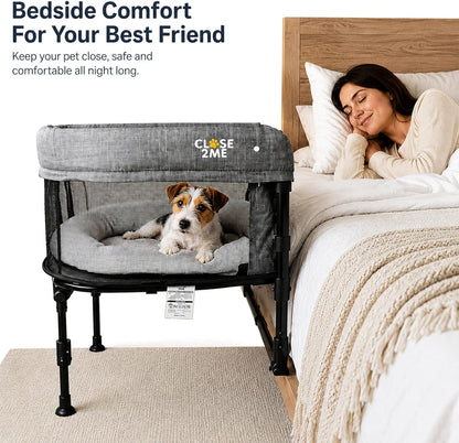 Englacha Close2Me Elevated Pet Bed - Bedside Mattress for Cats and Small Dogs - Comfortable, Cozy Design with Tool-Free Installation - Foldable for Easy Transport, Carry Bag Included2