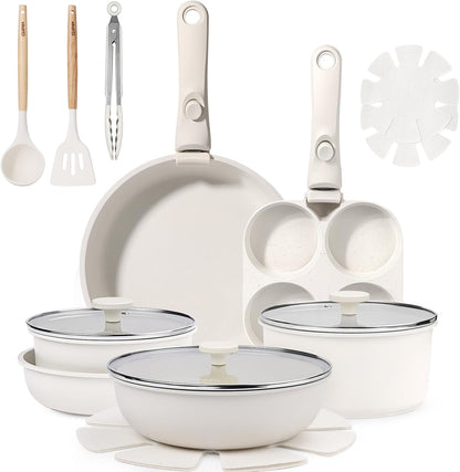 18PCS Pots and Pans Set Non Stick Kitchen Cookware Sets Pot and Pan | Non Toxic,Healthy RV Cookware, Dishwasher ＆Oven Safe,All Stoves Are Compatible White1