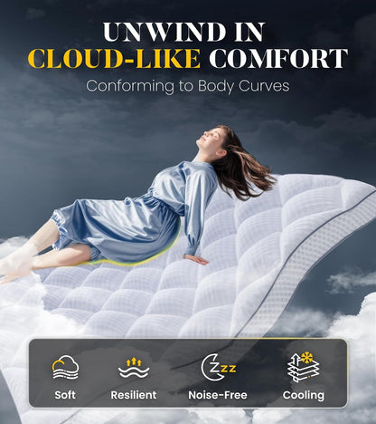 3 Inch Ultra-Fluffy Memory Foam Mattress Topper Queen for Back Pain, Soft Comfy Pillow Top Queen Mattress Topper with 4X Support, Mattress Pad with Breathable Air Mesh Sides, 6-21'' Deep Pocket3