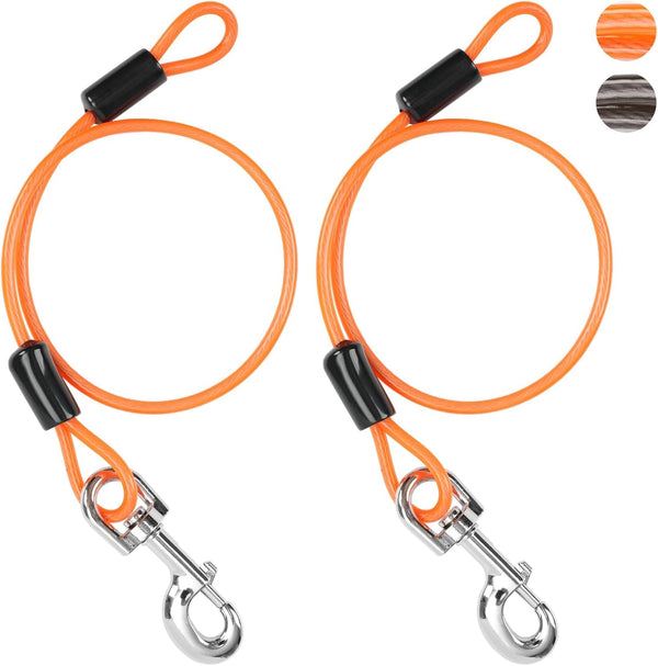 Chew-Resistant Dog Leash Extender, 24In, 2Pack, Black | 5Mm Steel Wire, 360° Swivel Clips, Extra Reach, Pair Both for Two Dogs1