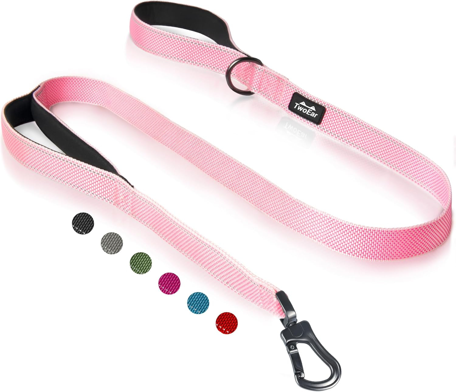 twoear-6ft-1in-strong-blue-dog-leash-with-2-padded-handles-traffic-handle-extra-control-comfortable-soft-dual-handle-auto-lock-hook-reflective-walking-lead-for-small-medium-and-large-dogs