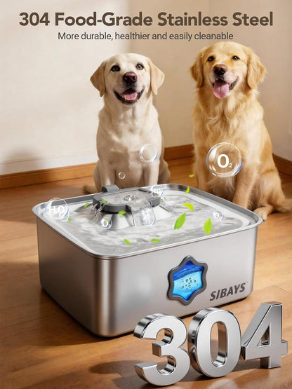 SIBAYS 4Gal/15L Dog Water Fountain, Stainless Steel Pet Water Fountain with Water Level Window & LED Light, Quiet Automatic Dog Water Bowl Dispenser for Large Dogs & Multi-Pet, Easy to Clean FS813