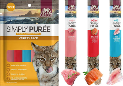 Wild Eats Simply Puree Variety Pack Cat Treats Tub, 48 Servings, Grain Free | All Natural High Protein Recipe, No Artificial Additives, Smooth Lickable Texture, Easy Individual Portions for Happy Felines11