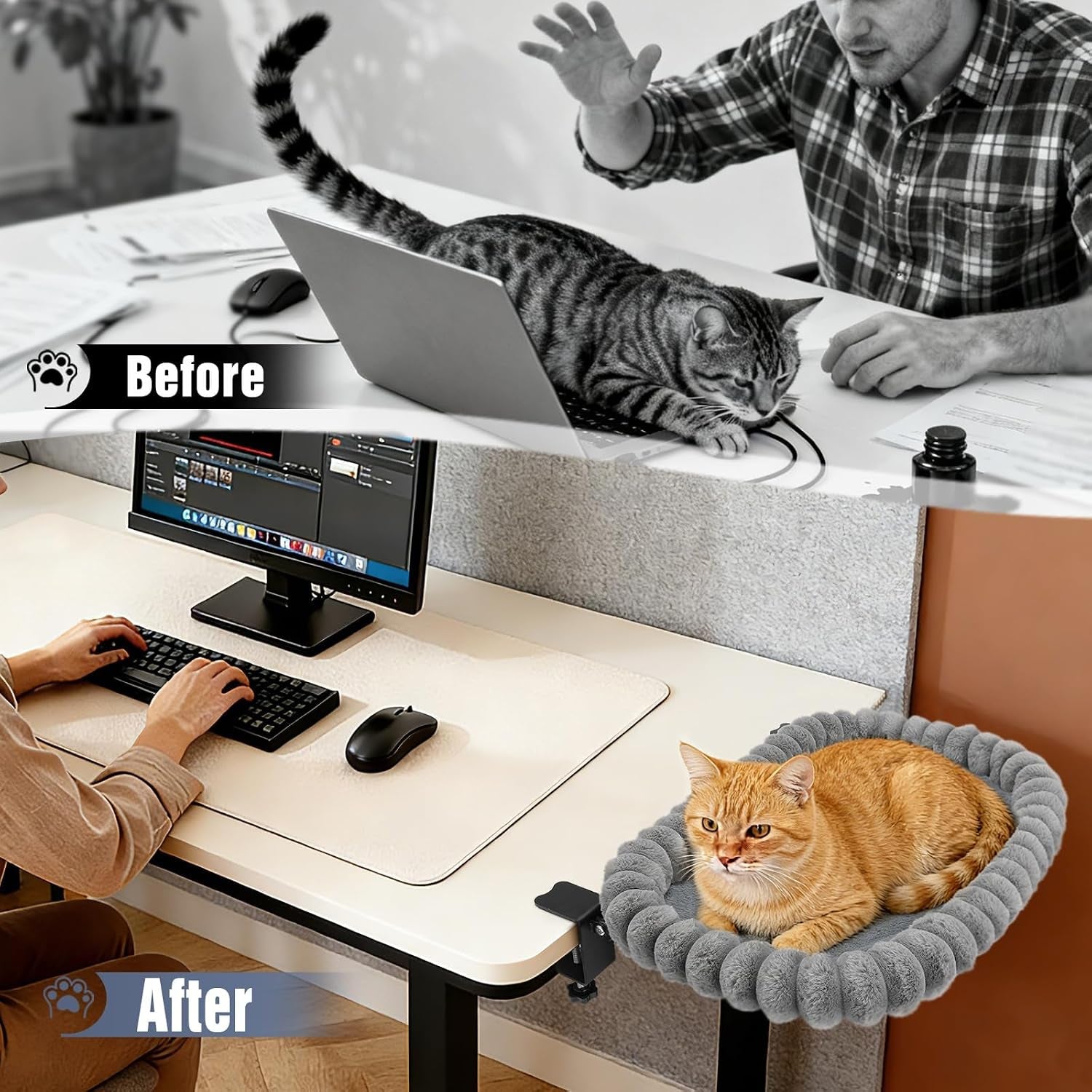 ipow-x-large-cat-bed-heavy-duty-steel-frame-supports-up-to-40lbs-cat-desk-bed-perch-space-saving-90-foldable-with-soft-ultra-plush-faux-fur-for-small-medium-large-cats