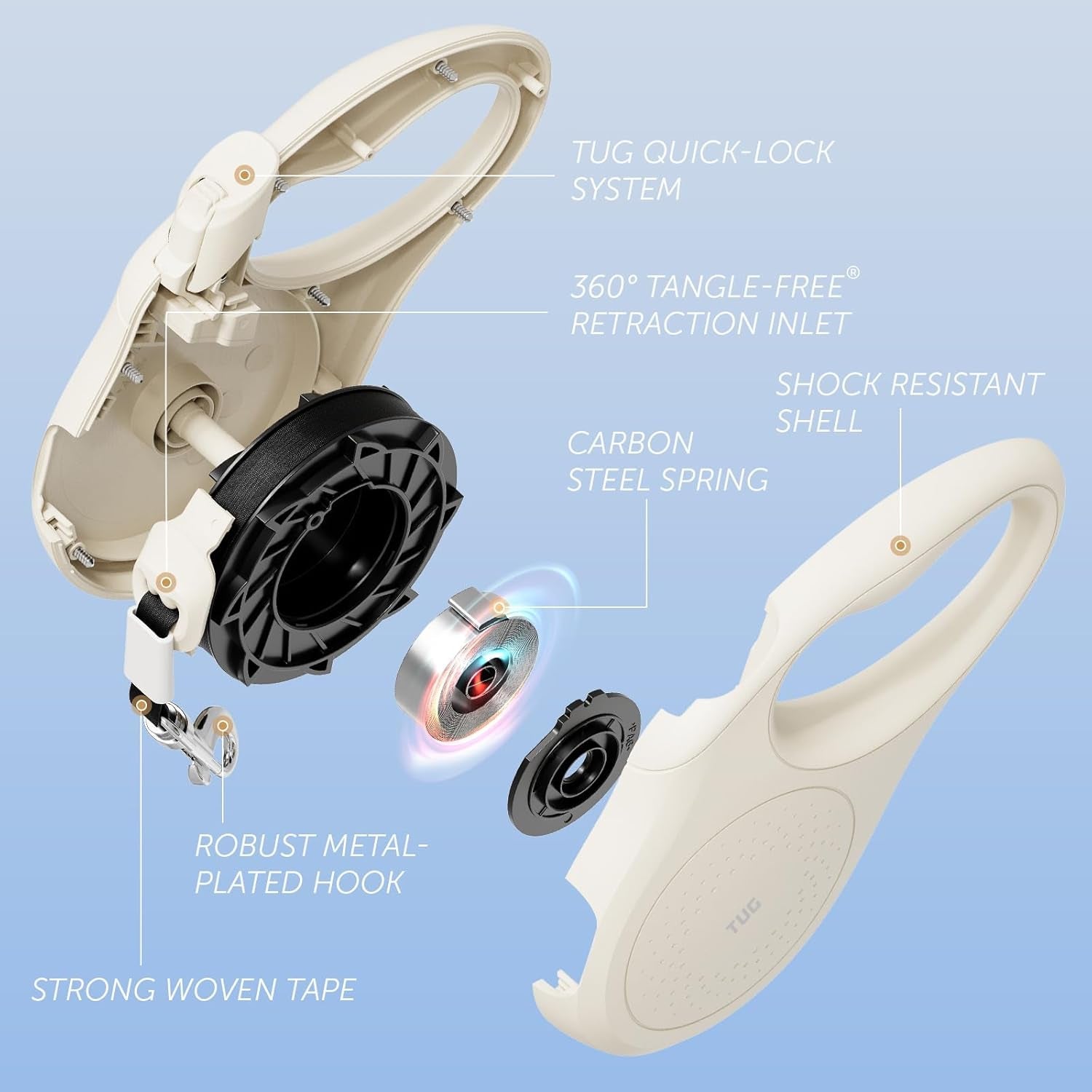 tug-quest-retractable-dog-leash-360-tangle-free-retraction-16-ft-strong-nylon-tape-small-cream