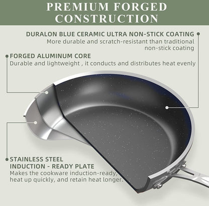 Healthy Duralon Blue Ceramic Nonstick Coated 9Pc Cookware Set | Scratch-Resistant Diamond Infused, PFAS Free, Induction Ready & Evenly Heats, Oven Safe, Tempered Glass Lids3