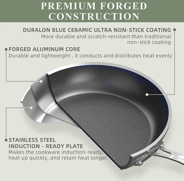 Healthy Duralon Blue Ceramic Nonstick Coated 9Pc Cookware Set | Scratch-Resistant Diamond Infused, PFAS Free, Induction Ready & Evenly Heats, Oven Safe, Tempered Glass Lids3