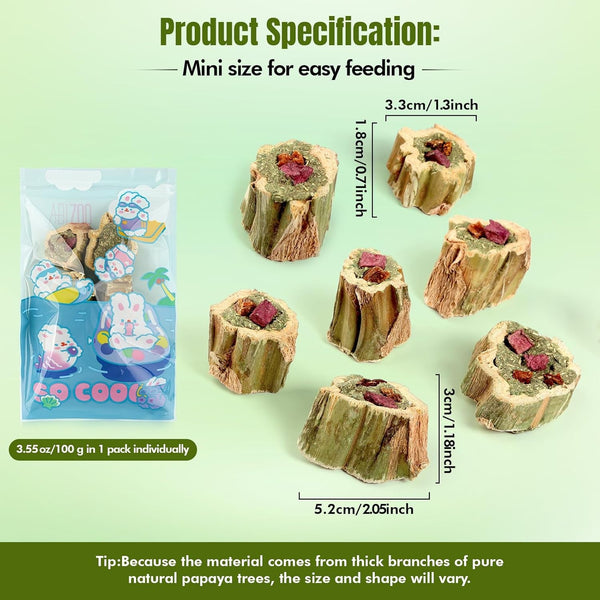 Abizoo Rabbit Chew Toys for Bunny Natural Papaya Wood Chew Treats with Organic Alfalfa Hay, Dried Carrot, Apple and Sweet Potato for Rabbits Guinea Pigs Hamsters Chinchillas Gerbils(3.5Oz/100G)2