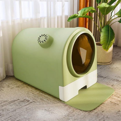 Pet Supplies, Enclosed Cat Litter Box with Lid & Scoop, Splash-Proof Large Pan, Easy Clean(Green)3