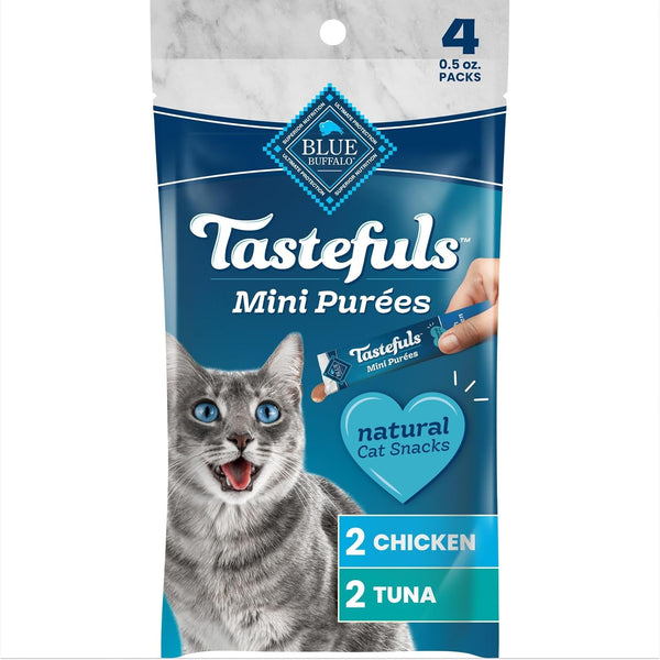 Blue Buffalo Tastefuls Mini Purées Natural Cat Treats, Chicken, Tuna, Salmon Variety Pack, 0.5 Oz. Single Servings, 24-Count11