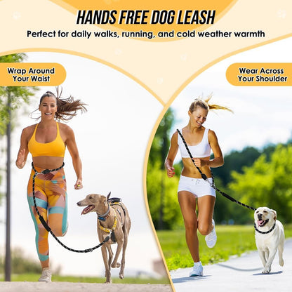 Lukovee Hands Free Dog Leash, 10FT Adjustable Training Lead 1/2 Inch Nylon Heavy Duty Lead No Pull for Large Medium Dogs, Tangle Free Reflective Waist-Leash for Walking Running, Black2