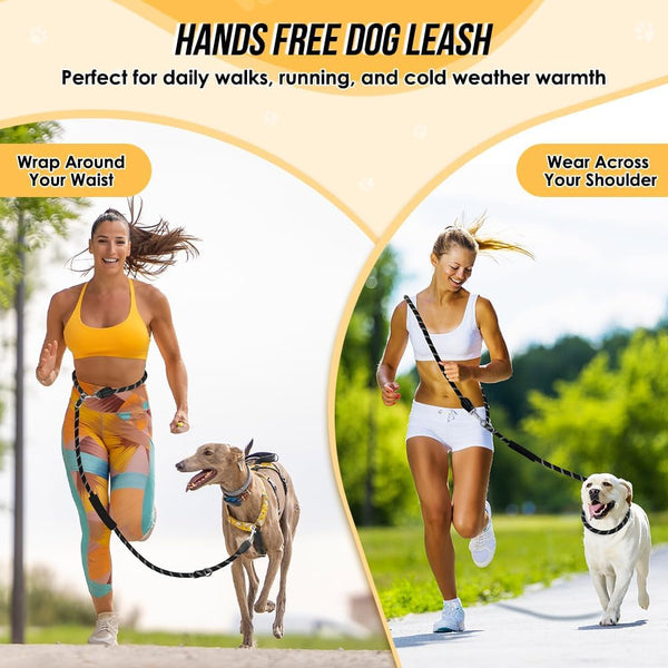 Lukovee Hands Free Dog Leash, 10FT Adjustable Training Lead 1/2 Inch Nylon Heavy Duty Lead No Pull for Large Medium Dogs, Tangle Free Reflective Waist-Leash for Walking Running, Black2