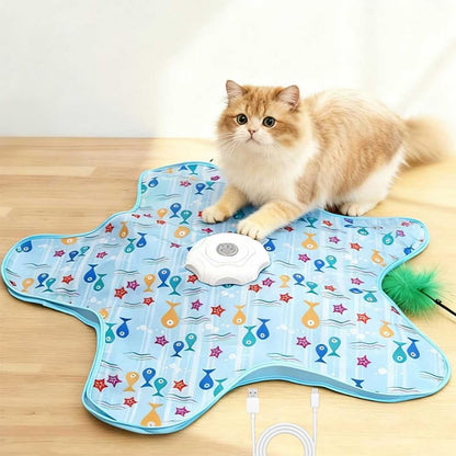Rechargeable Automatic Cat Toy, 3-Mode Touch-Activated Interactive Toy with Random Motion, Concealed Feather & Squeaky Sound for Indoor Cats & Kittens (Blue)1
