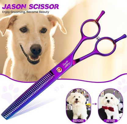 JASON Grooming Scissors for Dogs - Sharp Thinning Dog Shear with Muffler Pad, Stainless Steel Dog Grooming Shears Professional Texture Scissors for Pets Christmas Gift2