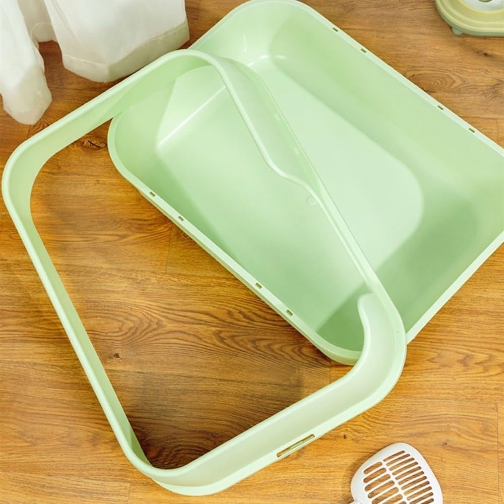 pet-supplies-high-sided-semi-enclosed-cat-litter-box-for-big-cats-rabbits-detachablegreen