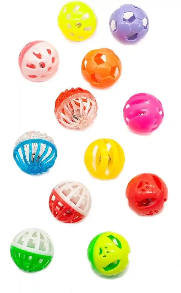 Fashion'S Talk 12PCS Value Pack Plastic Ball Cat Toys Lattice Balls with Bell Jingle Kitten Toy,Gift Box 1.5" 6 Styles4