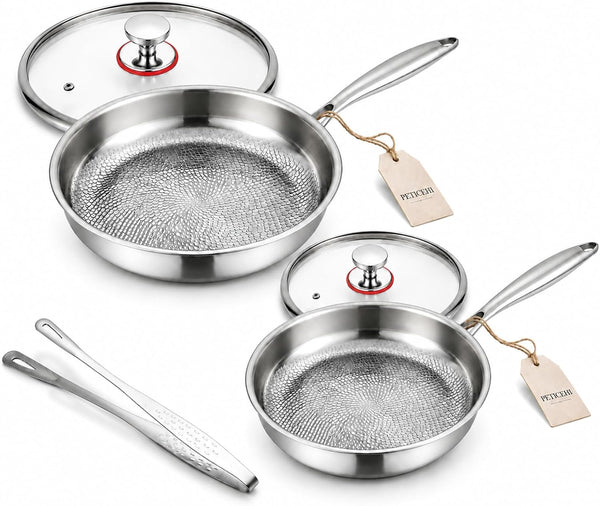 8In+13In Titanium Pro Pans for Cooking, Titanium Frying Pan with Lid | Uncoated Hammered Cookware, Pfas-Free & No Coating, Oven & Induction Safe, Scratch-Resistant, Even Heating, Dishwasher Safe1