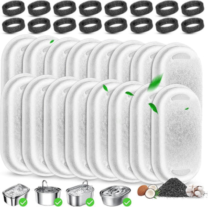 Cat Water Fountain Filters Replacement, 16 Pcs Pet Water Fountain Filter with 16 Pcs Foam Sponges for 67Oz/2L & 108Oz/3.2L Stainless Steel Pet Cat Water Fountain Dispenser Filters1