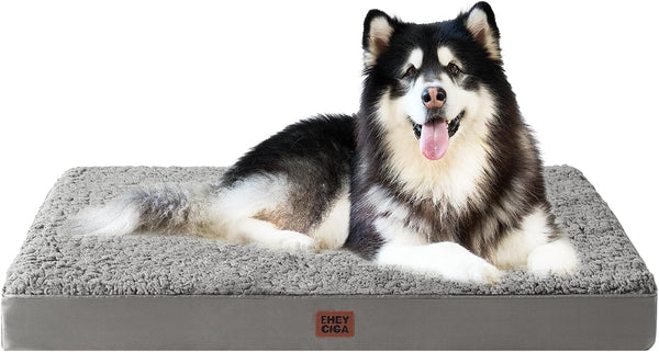EHEYCIGA Orthopedic Dog Bed Large with Removable Washable Cover,Grey,41X27 | Egg Crate Foam Support,Durable Oxford Fabric,Non-Slip Bottom,Machine Washable,Soft Waterproof Plush Pet Bed Mat for Crate90