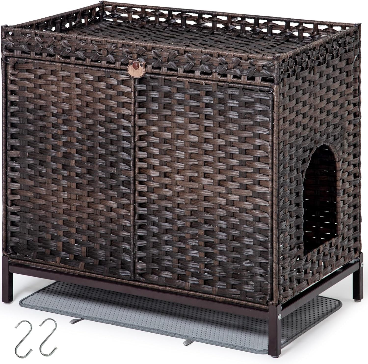 setvson-cat-litter-box-enclosure-furniture-rattan-pe-kitty-house-natural-handwoven-pe-rattan-with-2-soft-mats-heightened-metal-feet-2-s-hooks-30-3-x-18-3-x-28-in-spacious-interior-kitty-cabinet