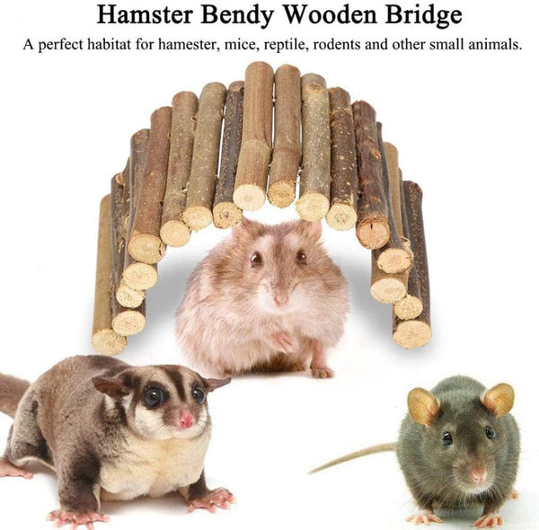 PINVNBY 2 PCS Hamster Toys, Wooden Hamster Ladder Bridge Tunnel Hide, Guinea Pigs Cage Accessories Natural Hideout for Small Animals Chinchillas Guinea Pigs Mouse Rat Ferret Rodents4