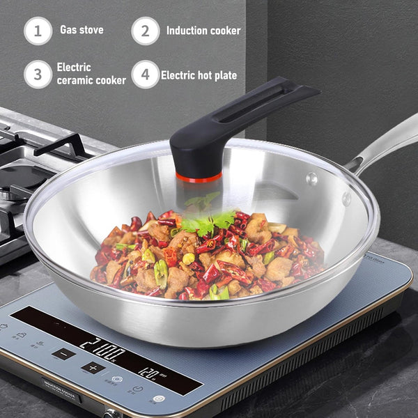 14 Inch Stainless Steel Wok, Cookware Stir Fry Pan with 304 Food Grade Stainless Steel and Aluminum Core for Induction Gas Electric Stoves (34CM)6