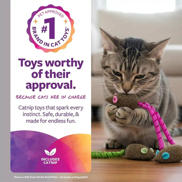Smartykat Magic Mice Compressed Catnip and Ribbon Cat Toys, Mess-Free for Hunting & Batting Fun for Cats & Kittens, Set of 32