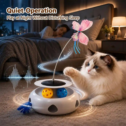 3-In-1 Interactive Cat Toy with Remote Control, Butterfly Wand & Automatic Retractable Feathers & Rolling Ball Track, Multi-Functional Cat Toy for Indoor Cats, Suitable for Bored Kitten, White7