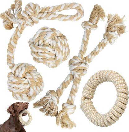 Twoear Dog Rope Toy 4 Pack - Puppy Teething Toys for Small Breed | Indestructible Dog Chew Toys for Aggressive Chewers - Cotton Tug of War Dog Toys for Boredom, Teeth Clean10