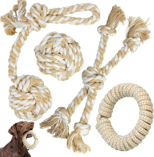 Twoear Dog Rope Toy 4 Pack - Puppy Teething Toys for Small Breed | Indestructible Dog Chew Toys for Aggressive Chewers - Cotton Tug of War Dog Toys for Boredom, Teeth Clean10