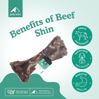 BARK'N BIG Beef Shin Bone Large Dogs Smoked Marrow Chew | Single Ingredient, Long Lasting, Natural Shank, Aggressive Chewers, Power Chewers, 1 Count2