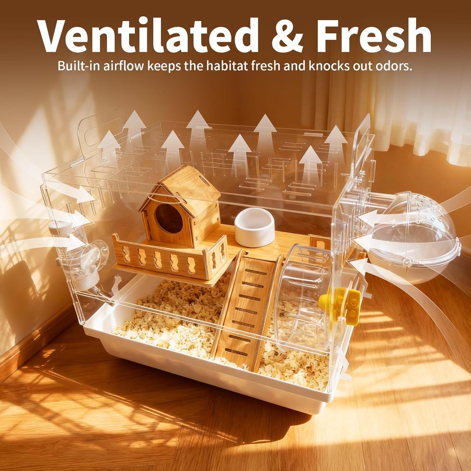 acrylic-hamster-cage-2-tier-hamster-cage-with-wooden-accessories-for-dwarf-syrian-hamsters-14x10x-11-clear-pet-mice-small-hamster-habitat-gerbils-house