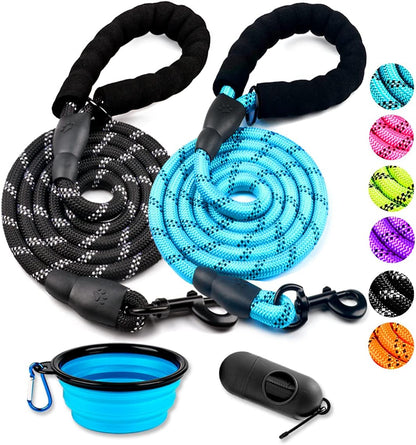 COOYOO 2 Pack Dog Leash 5 FT Heavy Duty - Comfortable Padded Handle - Reflective Dog Leash for Medium Large Dogs with Collapsible Pet Bowl1
