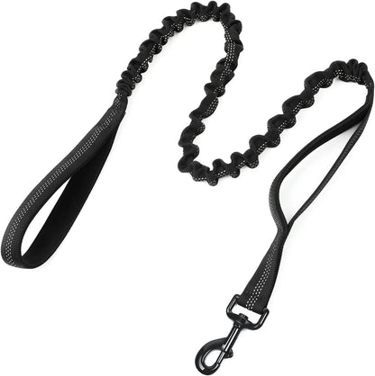 Rabbitgoo Tactical Dog Leash, Heavy Duty Training Bungee Lead | Military Leash with 2 Padded Control Handles for Medium Large Dogs, No Pull for Shock Absorption, Reflective, Black, 5.2FT12