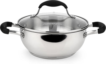 18/10 Stainless Steel Everyday Pan, Stir Fry Pan with Five-Ply Base, Chef’S Pan with Glass Lid, Multipurpose Stewpot Skillet, Saute Pan, Casserole in Pots and Pans (8 Inch)1