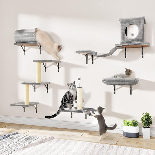 12-In-1 Cat Wall Shelves, Wall Mounted Cat Climber | with Condo House, Scratching Post, Bridge Ladder, Space-Saving Indoor Play Furniture for Kittens, Black9